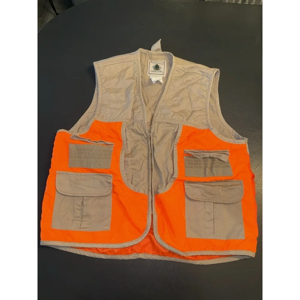 Men's Northwest Territory Hunting Vest Utility Blaze Orange Tan Pockets Sz L